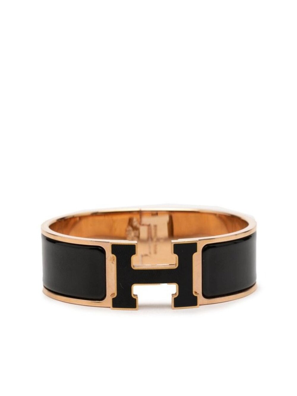 Hermes Clic Clac PM Bracelet Bangle Gold Black Plated Enamel